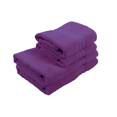 Home Trendy (Lavender) 2 Hand Towel (50 x 90 Cm) & 2 Bath Towel (70 x 140 Cm) 100% Cotton Highly Absorbent, High Quality Bath linen with Striped Dobby 550 Gsm - Set of 4