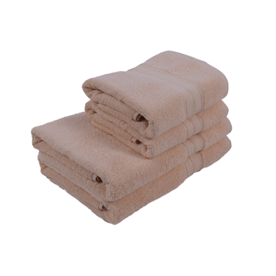 Home Trendy (Cream) 2 Hand Towel (50 x 90 Cm) & 2 Bath Towel (70 x 140 Cm) 100% Cotton Highly Absorbent, High Quality Bath linen with Striped Dobby 550 Gsm - Set of 4