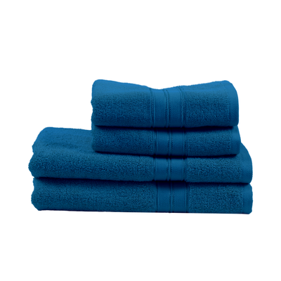 Home Trendy (Blue) 2 Hand Towel (50 x 90 Cm) & 2 Bath Towel (70 x 140 Cm) 100% Cotton Highly Absorbent, High Quality Bath linen with Striped Dobby 550 Gsm - Set of 4