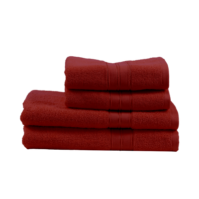 Home Trendy (Red) 2 Hand Towel (50 x 90 Cm) & 2 Bath Towel (70 x 140 Cm) 100% Cotton Highly Absorbent, High Quality Bath linen with Striped Dobby 550 Gsm - Set of 4