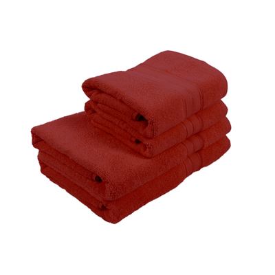 Home Trendy (Red) 2 Hand Towel (50 x 90 Cm) & 2 Bath Towel (70 x 140 Cm) 100% Cotton Highly Absorbent, High Quality Bath linen with Striped Dobby 550 Gsm - Set of 4