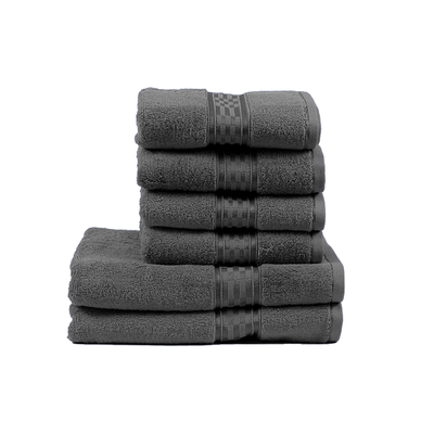 Home Ultra (Grey) 4 Hand Towel (50 x 90 Cm) & 2 Bath Towel (70 x 140 Cm) 100% Cotton Highly Absorbent, High Quality Bath linen with Checkered Dobby 550 Gsm - Set of 6