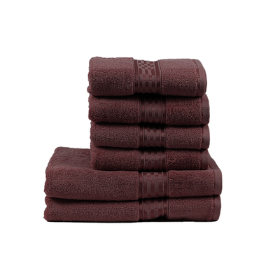 Home Ultra (Burgundy) 4 Hand Towel (50 x 90 Cm) & 2 Bath Towel (70 x 140 Cm) 100% Cotton Highly Absorbent, High Quality Bath linen with Checkered Dobby 550 Gsm - Set of 6
