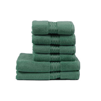 Home Ultra (Green) 4 Hand Towel (50 x 90 Cm) & 2 Bath Towel (70 x 140 Cm) 100% Cotton Highly Absorbent, High Quality Bath linen with Checkered Dobby 550 Gsm - Set of 6