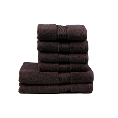 Home Ultra (Brown) 4 Hand Towel (50 x 90 Cm) & 2 Bath Towel (70 x 140 Cm) 100% Cotton Highly Absorbent, High Quality Bath linen with Checkered Dobby 550 Gsm - Set of 6