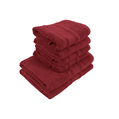 Home Castle (Maroon) 4 Hand Towel (50 x 90 Cm) & 2 Bath Towel (70 x 140 Cm) 100% Cotton Highly Absorbent, High Quality Bath linen with Diamond Dobby 550 Gsm - Set of 6