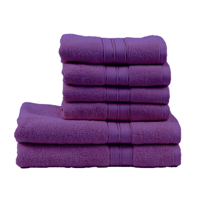 Home Trendy (Lavender) 4 Hand Towel (50 x 90 Cm) & 2 Bath Towel (70 x 140 Cm) 100% Cotton Highly Absorbent, High Quality Bath linen with Striped Dobby 550 Gsm - Set of 6