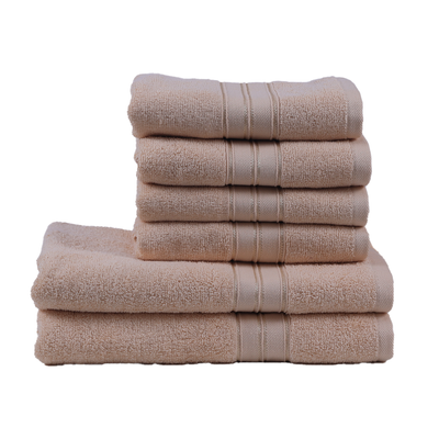 Home Trendy (Cream) 4 Hand Towel (50 x 90 Cm) & 2 Bath Towel (70 x 140 Cm) 100% Cotton Highly Absorbent, High Quality Bath linen with Striped Dobby 550 Gsm - Set of 6
