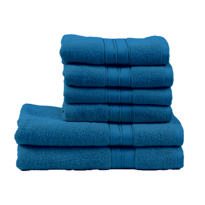 Home Trendy (Blue) 4 Hand Towel (50 x 90 Cm) & 2 Bath Towel (70 x 140 Cm) 100% Cotton Highly Absorbent, High Quality Bath linen with Striped Dobby 550 Gsm - Set of 6