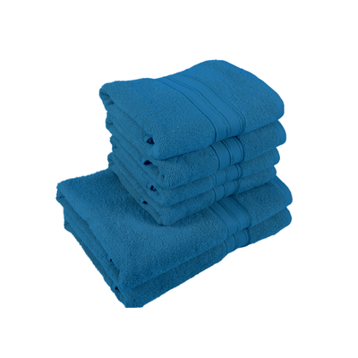 Home Trendy (Blue) 4 Hand Towel (50 x 90 Cm) & 2 Bath Towel (70 x 140 Cm) 100% Cotton Highly Absorbent, High Quality Bath linen with Striped Dobby 550 Gsm - Set of 6