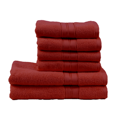  بيت Trendy (أحمر) 4 منشفة يد (50 × 90 سم) ومنشفتي حمام (70 × 140 سم) 100% قطن عالي الامتصاص، بياضات حمام عالية الجودة مع دوبي مخطط 550 جرامًا للمتر المربع - مجموعة من 6 قطع