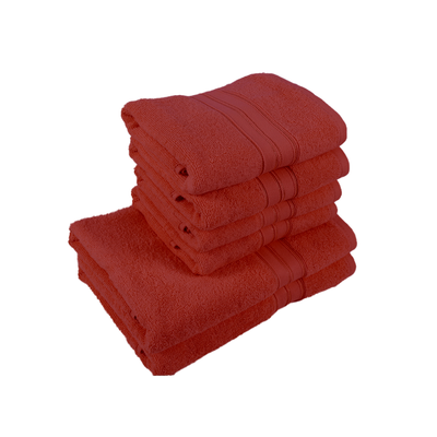 Home Trendy (Red) 4 Hand Towel (50 x 90 Cm) & 2 Bath Towel (70 x 140 Cm) 100% Cotton Highly Absorbent, High Quality Bath linen with Striped Dobby 550 Gsm - Set of 6