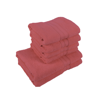 Home Trendy (Pink) 4 Hand Towel (50 x 90 Cm) & 2 Bath Towel (70 x 140 Cm) 100% Cotton Highly Absorbent, High Quality Bath linen with Striped Dobby 550 Gsm - Set of 6
