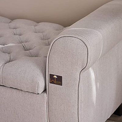 Wooden Twist Zamansız Button Tufted Design Premium Wood 2 Seater Storage Bench (Light Grey)
