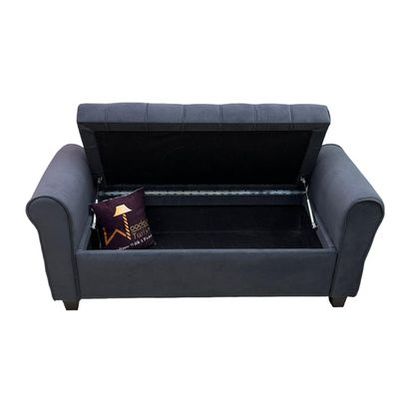 Wooden Twist Zamansız Button Tufted Design Premium Wood 2 Seater Storage Bench (Dark Grey)