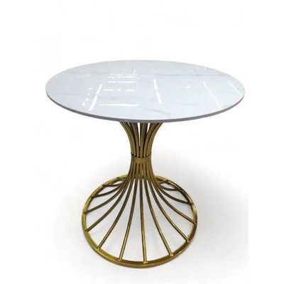 Wooden Twist Coffee Table with Stainless Steel Legs and Marble Top Unique Disc Wheels Design for Elegant Living Room Decor
