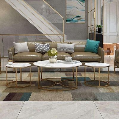 Wooden Twist Vibing Modern Contemporary Stainless Steel Base Marble Top Nesting Coffee Table ( Set of 3 )