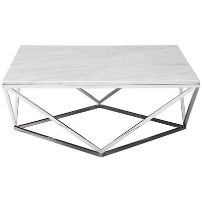 Wooden Twist Modern Contemporary Marble Top Coffee Table Stainless Steel Base Polished Chrome Finish for Elegant Living Room