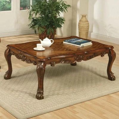 Hand Carved Modern Teak Wood Rectangle Coffee Table