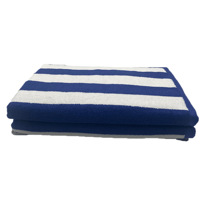 منشفة حمام سباحة  البطونية (90 × 180 سم) مخططة باللونين الأزرق والأبيض 100% قطن - طقم من قطعتين (600 جرام في المتر المربع)