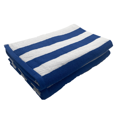 منشفة حمام سباحة  البطونية (90 × 180 سم) مخططة باللونين الأزرق والأبيض 100% قطن - طقم من قطعتين (600 جرام في المتر المربع)