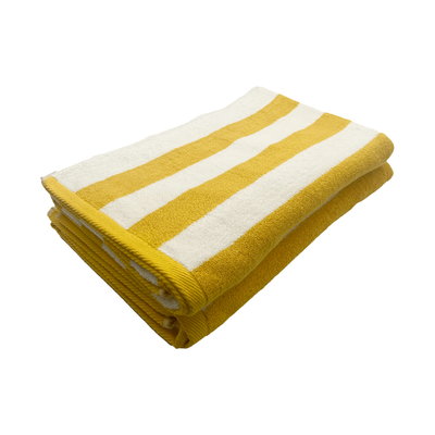 منشفة حمام سباحة  البطونية (90 × 180 سم) مخططة باللونين الأصفر والأبيض 100% قطن - طقم من قطعتين (600 جرام في المتر المربع)