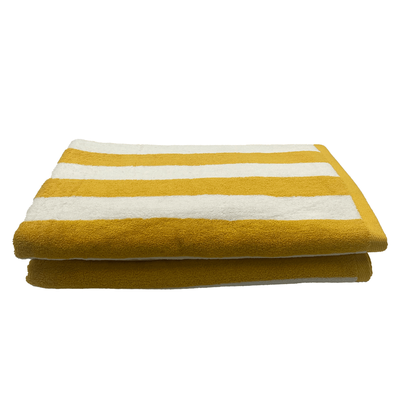 Petunia Pool Towel (90 x 180 cm)  Yellow & White Stripe 100% Cotton -Set Of 2 (600 Gsm)