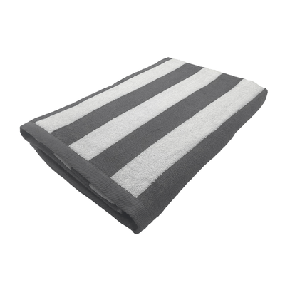 Petunia Pool Towel (90 x 180 cm)  Grey - White Stripe 100% Cotton - Set Of 1 (550 Gsm)