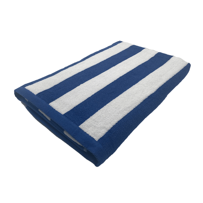 منشفة حمام سباحة  البطونية (90 × 180 سم) أزرق ملكي - أبيض مخطط 100% قطن - مجموعة من 1 (550 جرامًا للمتر المربع)