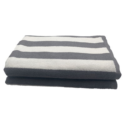 Petunia Pool Towel (90 x 180 cm)  Grey - White Stripe 100% Cotton - Set Of 2 (550 Gsm)