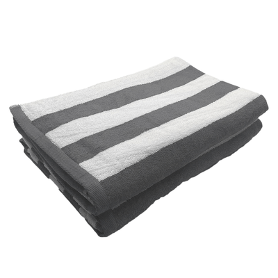 Petunia Pool Towel (90 x 180 cm)  Grey - White Stripe 100% Cotton - Set Of 2 (550 Gsm)