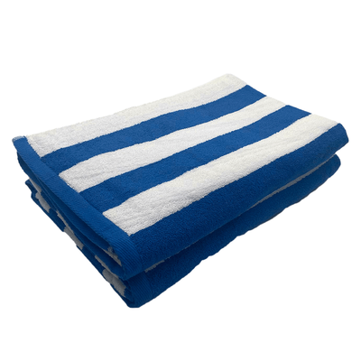 منشفة حمام سباحة  البطونية (90 × 180 سم) أزرق ملكي - أبيض مقلم 100% قطن - طقم من قطعتين (550 جرامًا للمتر المربع)