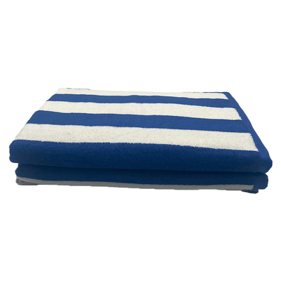 منشفة حمام سباحة  البطونية (90 × 180 سم) أزرق ملكي - أبيض مقلم 100% قطن - طقم من قطعتين (550 جرامًا للمتر المربع)