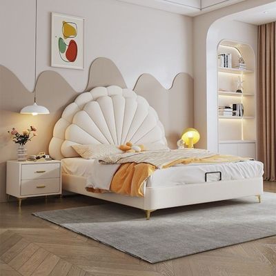 Modern Upholstered Leather Bed, Petal Shaped Headboard - Queen Size 150 * 200 cm