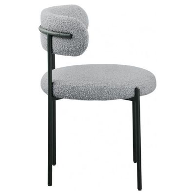 Maple Home Modern Dining Chair Boucle Fabric Curved Backrest Lamb Wool Contemporary Matte Black Metal Frame Leisure Kitchen Indoor Furniture