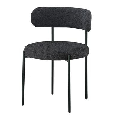 Maple Home Modern Dining Chair Boucle Fabric Curved Backrest Lamb Wool Contemporary Matte Black Metal Frame Leisure Kitchen Indoor Furniture