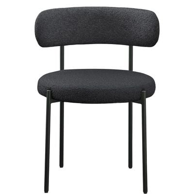 Maple Home Modern Dining Chair Boucle Fabric Curved Backrest Lamb Wool Contemporary Matte Black Metal Frame Leisure Kitchen Indoor Furniture