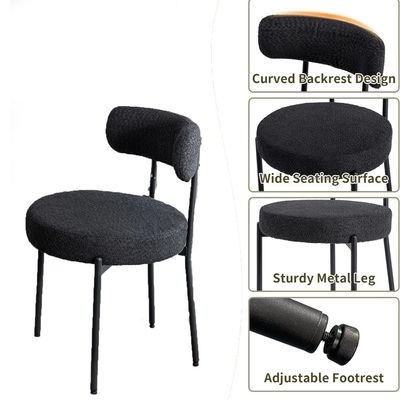 Maple Home Modern Dining Chair Boucle Fabric Curved Backrest Lamb Wool Contemporary Matte Black Metal Frame Leisure Kitchen Indoor Furniture