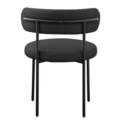 Maple Home Modern Dining Chair Boucle Fabric Curved Backrest Lamb Wool Contemporary Matte Black Metal Frame Leisure Kitchen Indoor Furniture