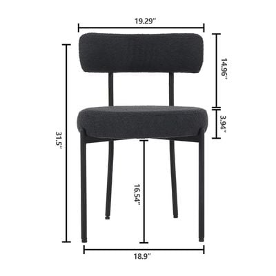 Maple Home Modern Dining Chair Boucle Fabric Curved Backrest Lamb Wool Contemporary Matte Black Metal Frame Leisure Kitchen Indoor Furniture