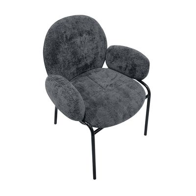 Maple Home Modern Fabric Dining Chair Light Soft Arm Pads Black Metal Legs Curved Backrest Comfortable Wide Seat Lounge Living Indoor Furniture 