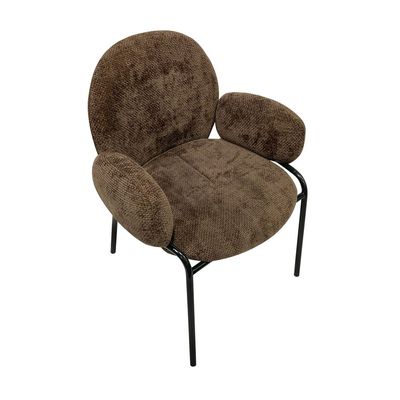 Maple Home Modern Fabric Dining Chair Light Soft Arm Pads Black Metal Legs Curved Backrest Comfortable Wide Seat Lounge Living Indoor Furniture 
