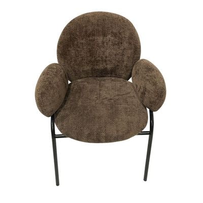 Maple Home Modern Fabric Dining Chair Light Soft Arm Pads Black Metal Legs Curved Backrest Comfortable Wide Seat Lounge Living Indoor Furniture 