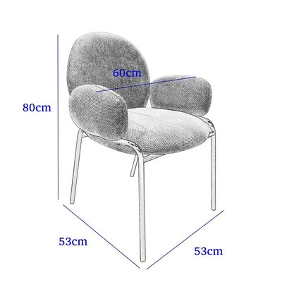 Maple Home Modern Fabric Dining Chair Light Soft Arm Pads Black Metal Legs Curved Backrest Comfortable Wide Seat Lounge Living Indoor Furniture 