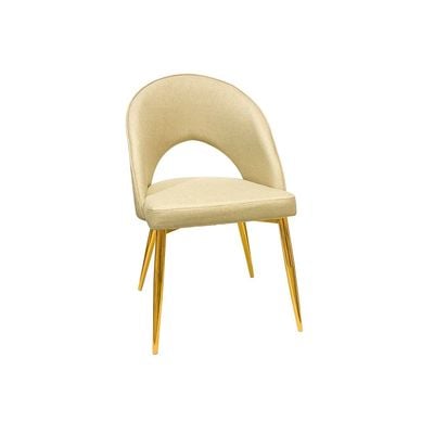 Maple Home Mid-Century Fabric Dining Chair Hollow Back Armless Wide Seat Curbed Backrest Modern Golden Metal Legs Kitchen Living Room Furniture