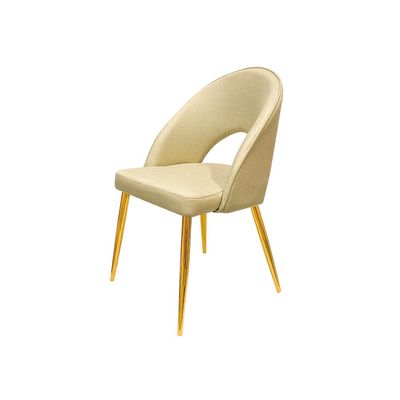 Maple Home Mid-Century Fabric Dining Chair Hollow Back Armless Wide Seat Curbed Backrest Modern Golden Metal Legs Kitchen Living Room Furniture