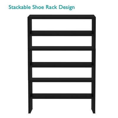 Mahmayi 2-Tier Stackable Shoe Rack, Wooden 2-Shelf Shoe Shoes Organizer Storage Shelf for Entryway Hallway Bathroom Living Room - Black