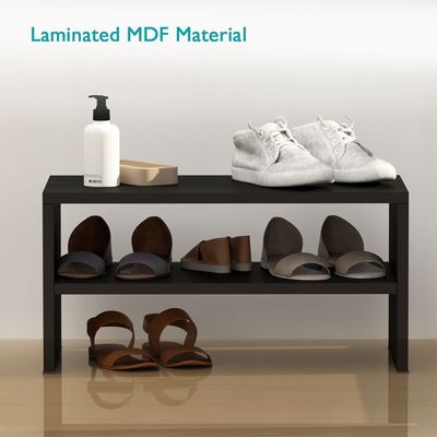 Mahmayi 2-Tier Stackable Shoe Rack, Wooden 2-Shelf Shoe Shoes Organizer Storage Shelf for Entryway Hallway Bathroom Living Room - Black