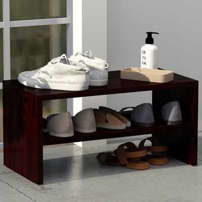 Mahmayi 2-Tier Stackable Shoe Rack, Wooden 2-Shelf Shoe Shoes Organizer Storage Shelf for Entryway Hallway Bathroom and Living Room - Dark Walnut