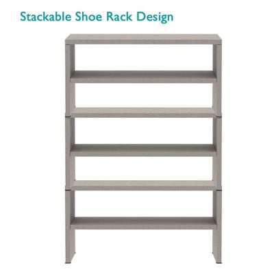 Mahmayi 2-Tier Stackable Shoe Rack, Wooden 2-Shelf Shoe Shoes Organizer Storage Shelf for Entryway Hallway Bathroom and Living Room - Light Grey
